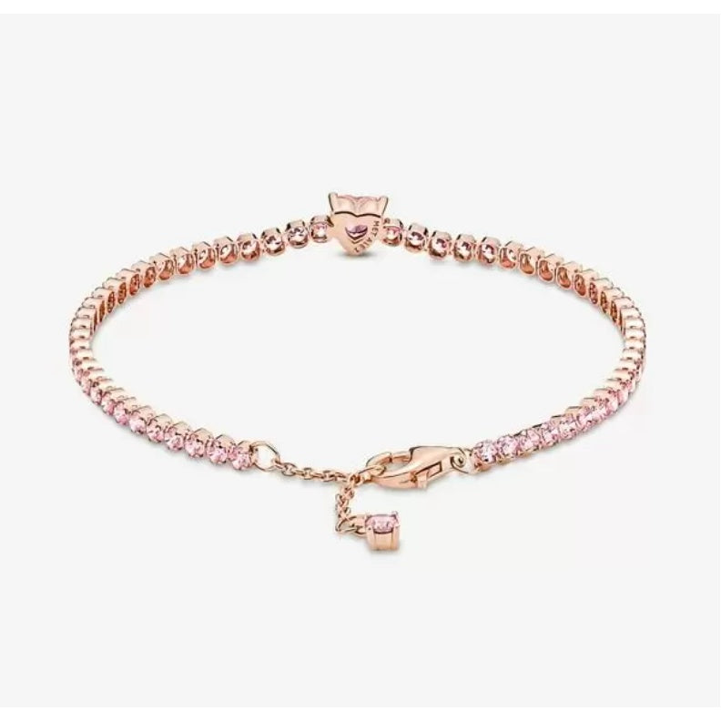 Pan Sparkling Heart Tennis Bracelet 580041C01 590041C01 925 silver women Zirconia pink rose gold