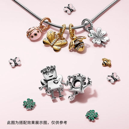 【Moments】Rose Lucky Pink Ladybird Necklace Pendant 925 silver lady bug charm for pan 387909EN160