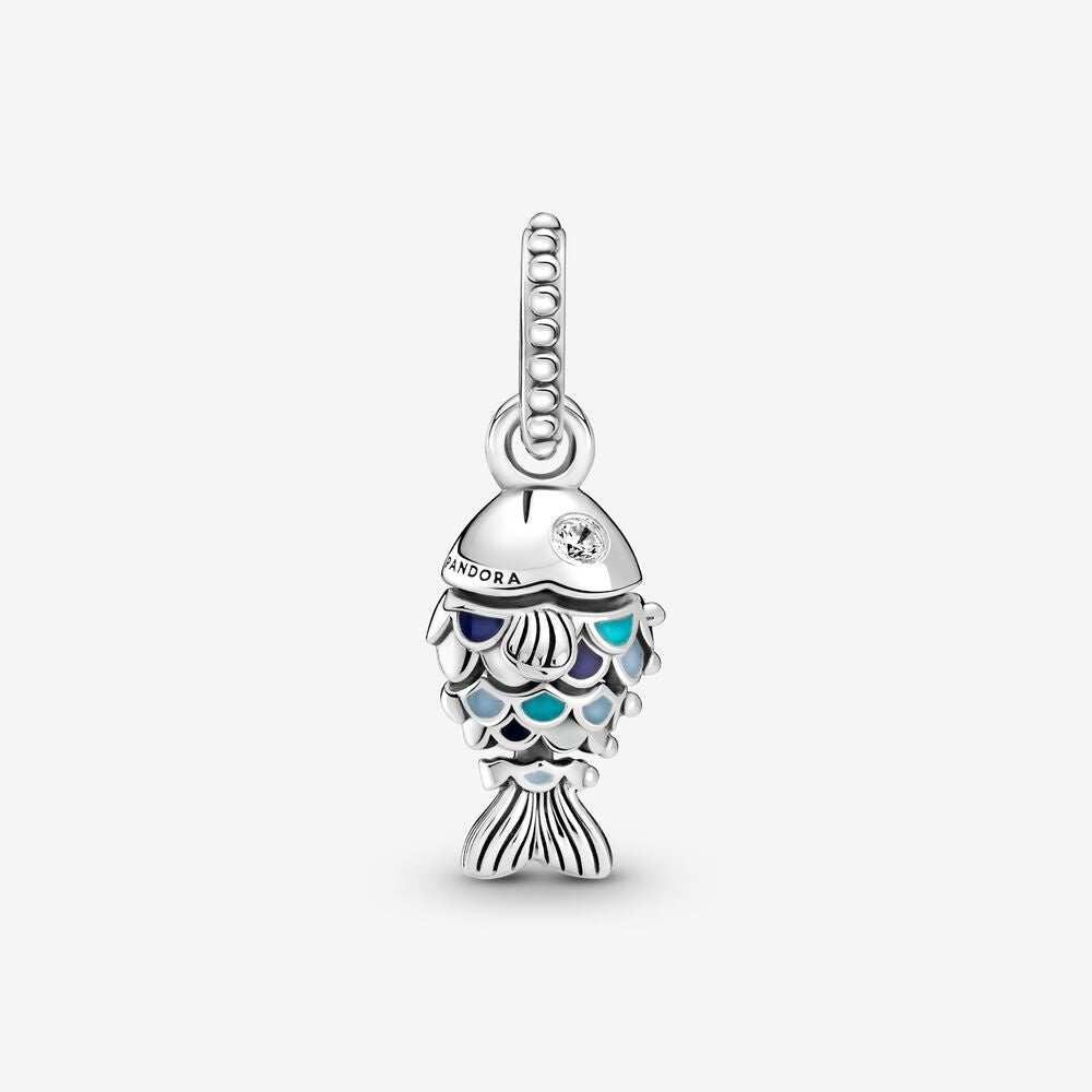 【Moments】PAN Blue Scaled Fish Dangle Charm 799428C01 925 Silver Movable joints pendant ocean animal