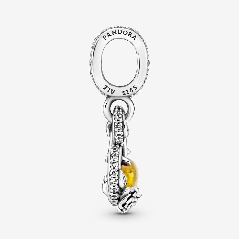 【Moments】Disn** Belle Infinity & Rose Flower Pendant 399525C01 Yellow crystal 925 silver pendant