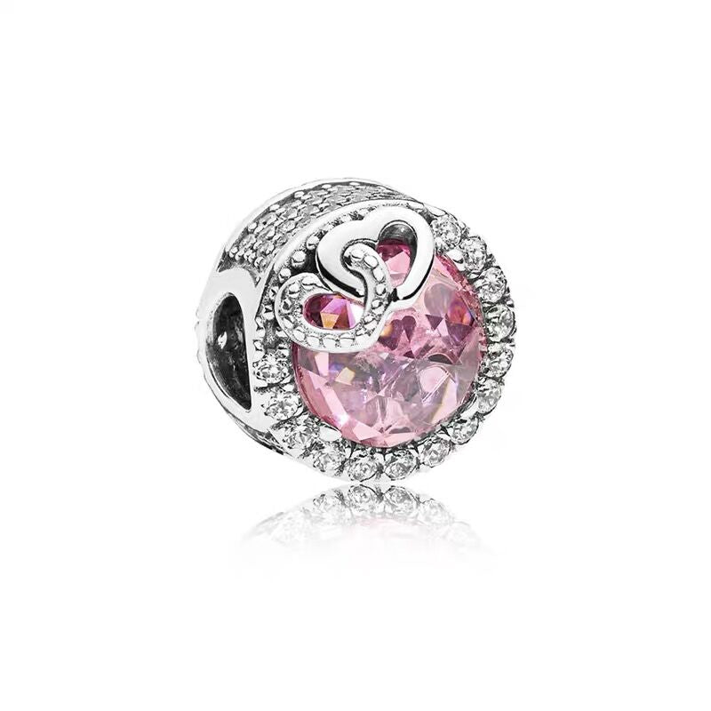【Moments】Pan Pink Lovebirds Charm 925 Silver for women two heart 797451PCZ