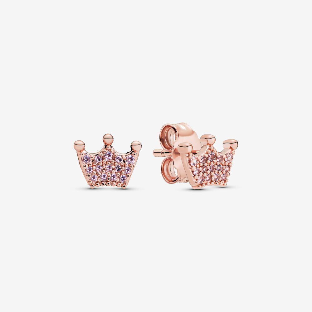 Pink Crown Stud Earrings Enchanted Crowns Earrings Diamond 925 silver Earring girl women kids 287127NPO 297127CZ