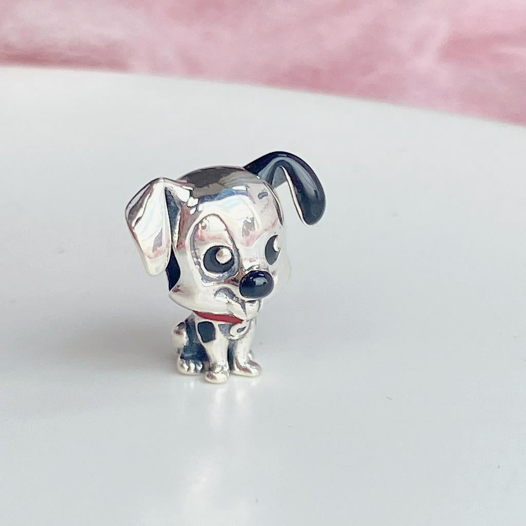 【Moments】Pan 101 Dalmatians Patch Charm dog 798846C01 black and red cat animal 925 Silver