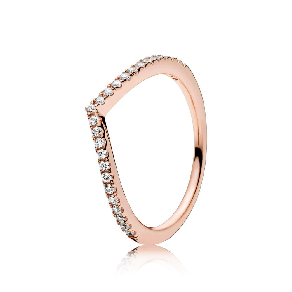 PAN Rose gold Cubic Zirconia Sparkling Wishbone Ring 925 silver rose gold Blue pink