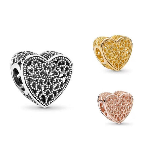 【Moments】PAN FILLED WITH ROMANCE OPENWORK HEART CHARM 925 Silver rose gold for women