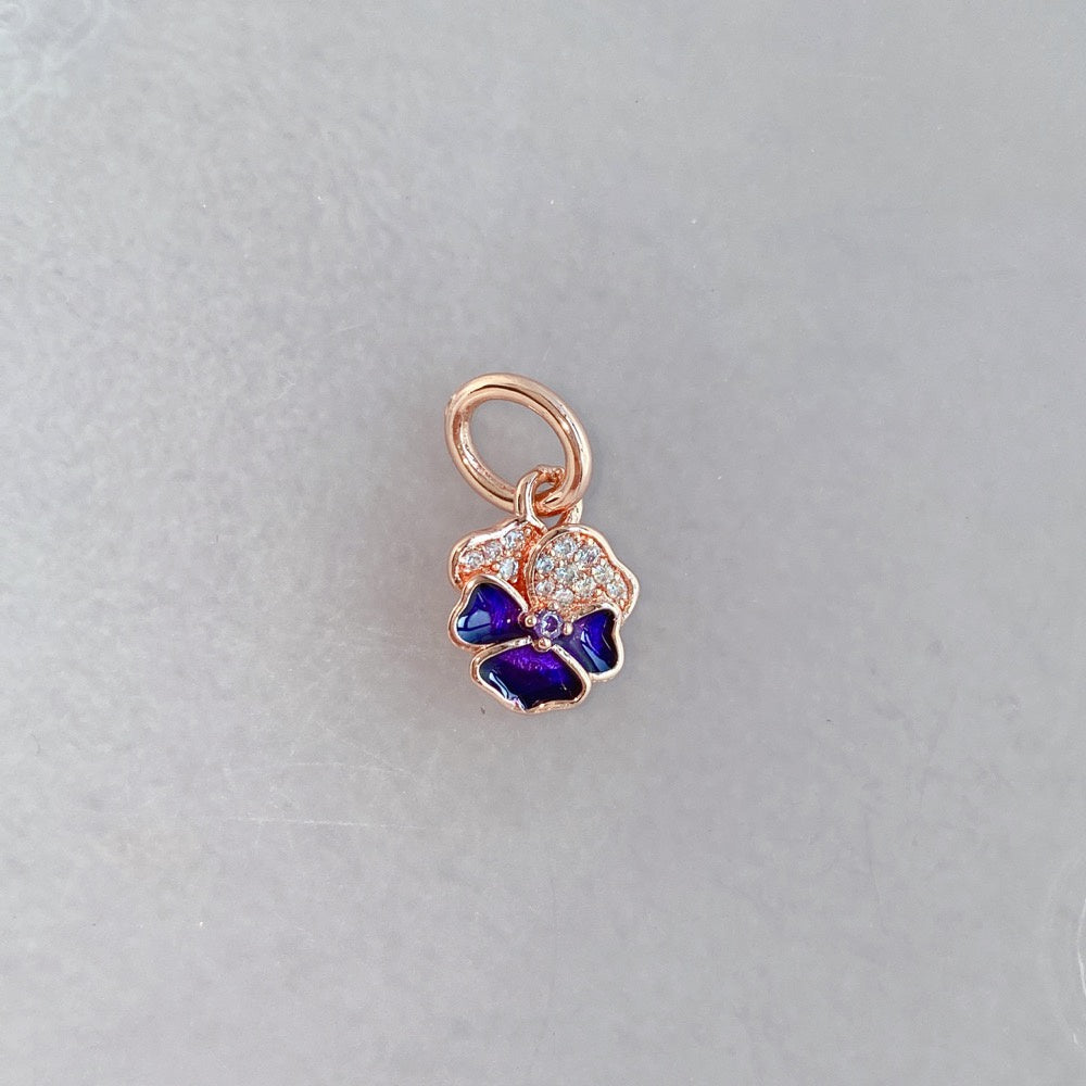 【Moments】Pan Deep Purple Pansy Flower Dangle Charm 780776C01 rose gold pendant