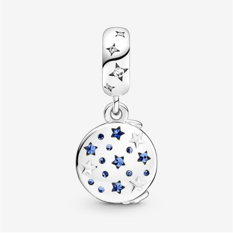 【Moments】PAN Santa Claus On The Moon Double Dangle Charm 769648C01 blue crystal Christmas moon star