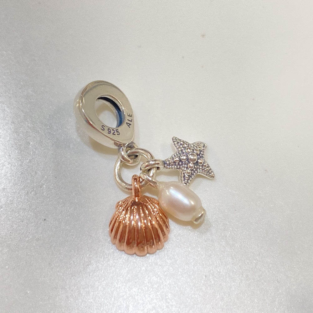 【Moments】Pan Freshwater Cultured Pearl, Starfish & Shell Triple Dangle Charm 781690C01 ocean pendant