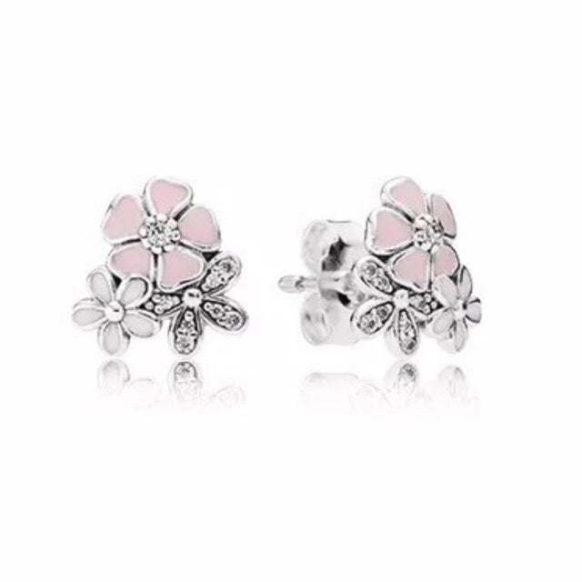 Pan Women Earring Poetic Blooms pink flower 925 silver 290686ENMX