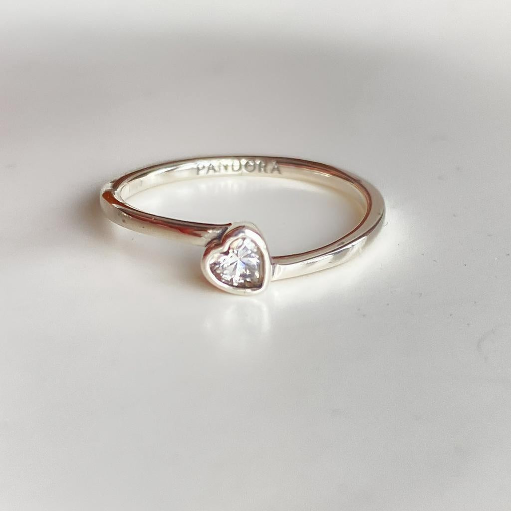 Pan Clear Tilted Heart Solitaire Ring 925 silver Sterling silver diamond 199267C01 199267C02