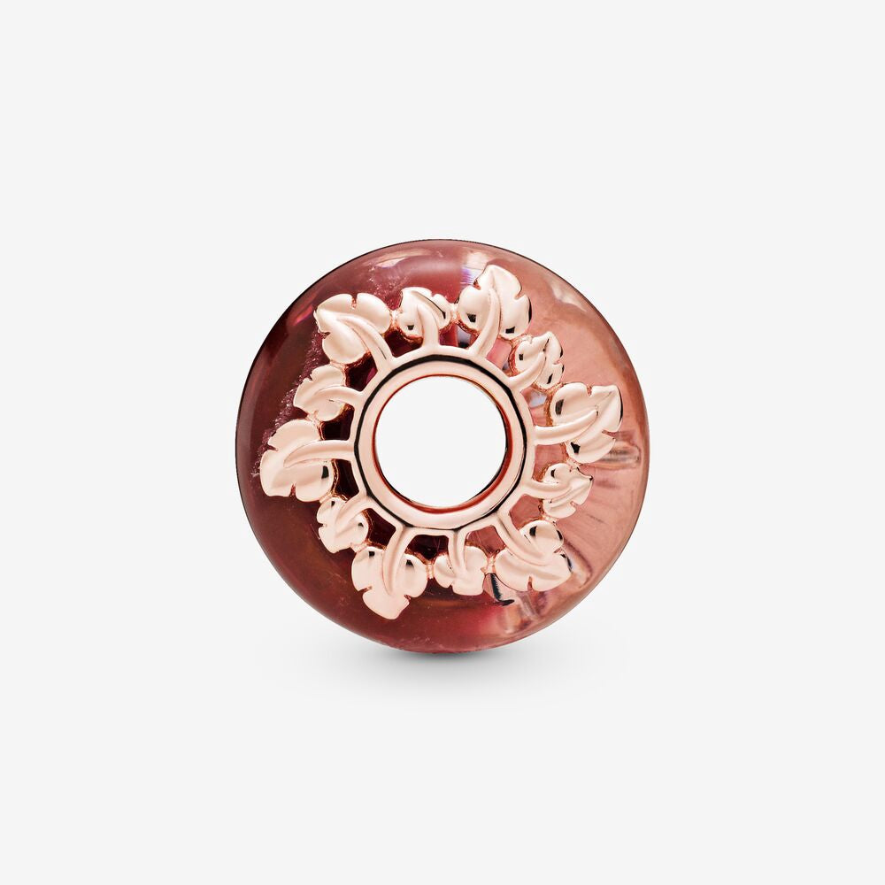 【MOMENTS】Pan Rose Pink Murano Glass & Leaves Charm 925 Silver rose gold for women  788244