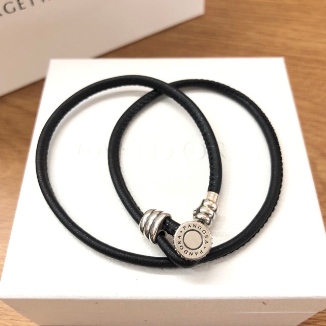 【Moments】MOMENTS BLACK DOUBLE LEATHER BRACELET 925 silver  for pan 597194CBK