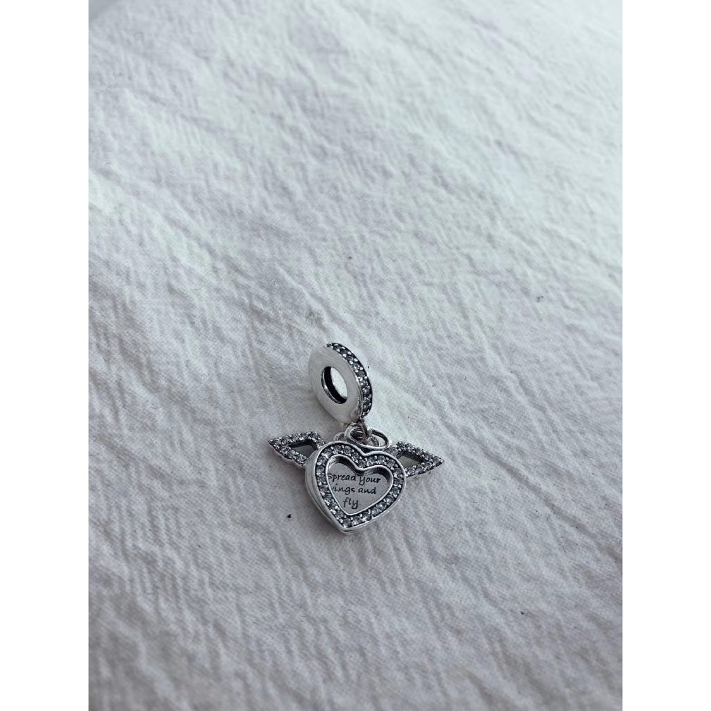 【Moments】Pan Heart and Angel Wings Dangle Charm 925 Silver for women pendant 798485C01