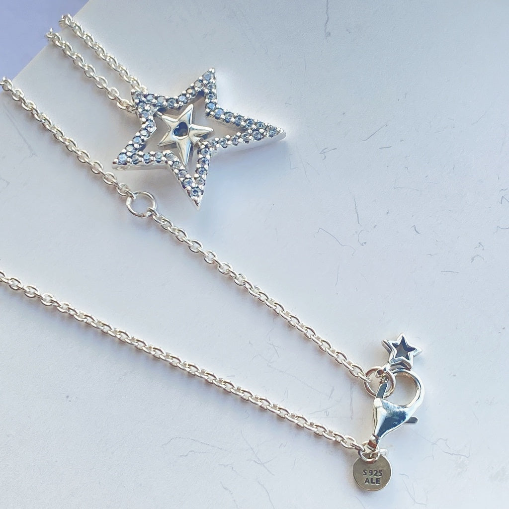 PAN Pavé Asymmetric Star Collier Necklace 925 Silver Necklace 390020C01 pendant chain