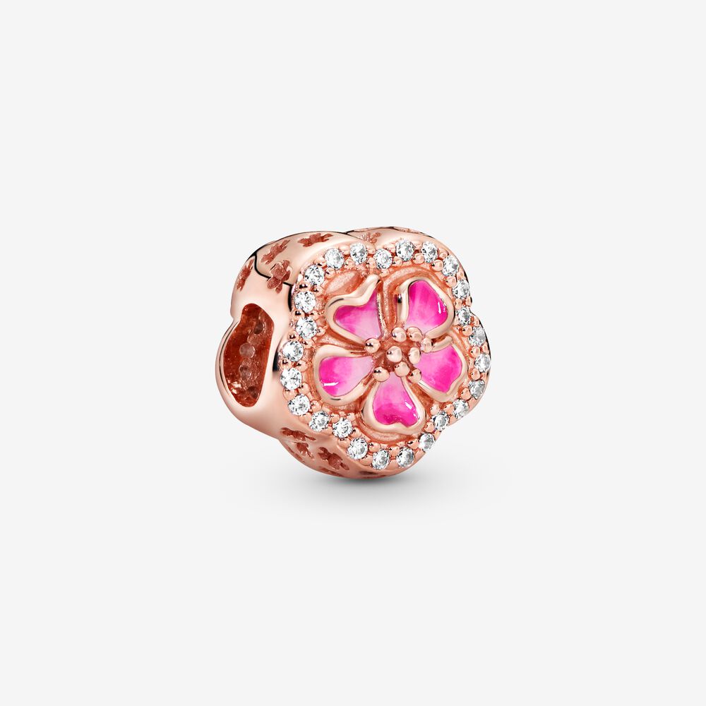 【Moments】Pink Sparkling Peach Blossom Flower Charm 788079CZ Rose gold