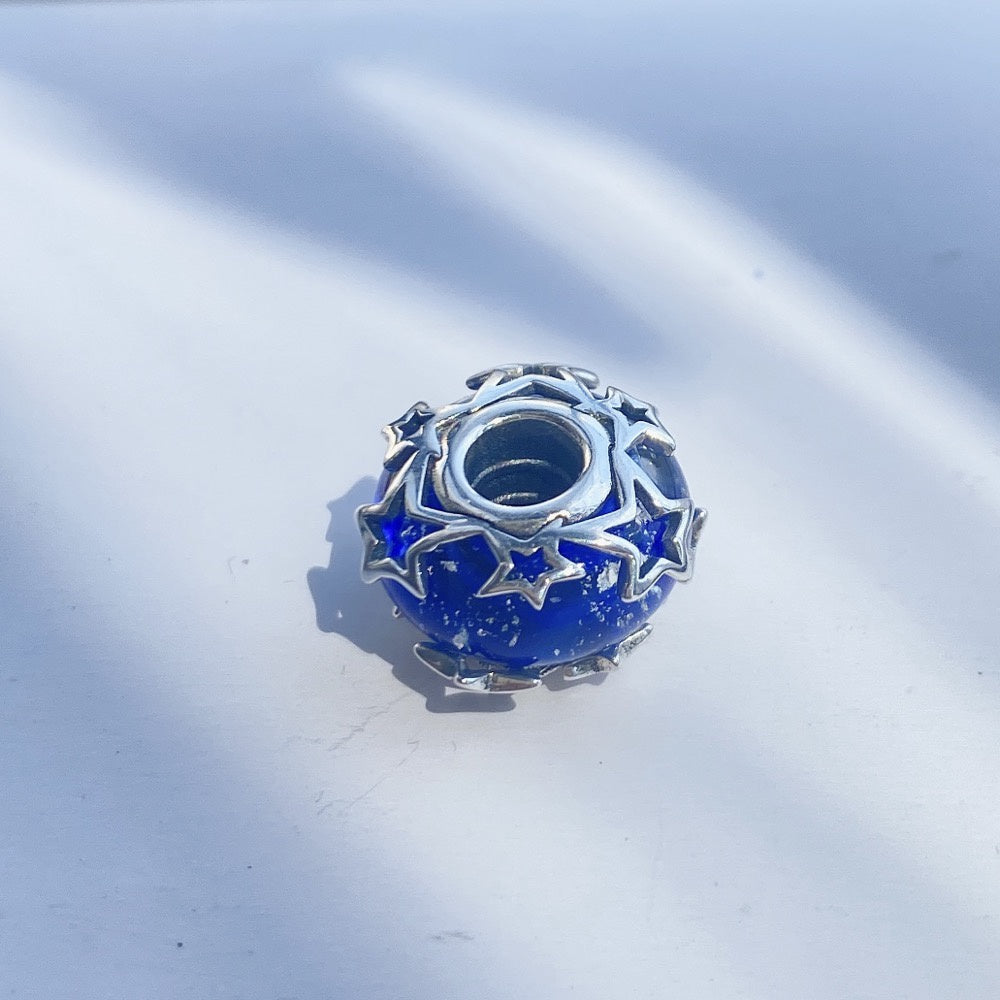 【Moments】Pan Galaxy Blue & Star Murano Charm 925 Silver 790015C00 blue charm