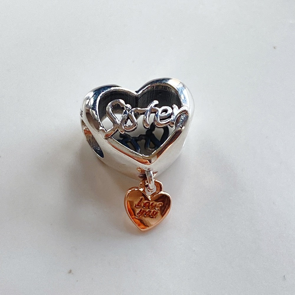 【Moments】Pan Love You Sister Heart Charm pendant 925 silver Rose gold 782244C00 Love Gift