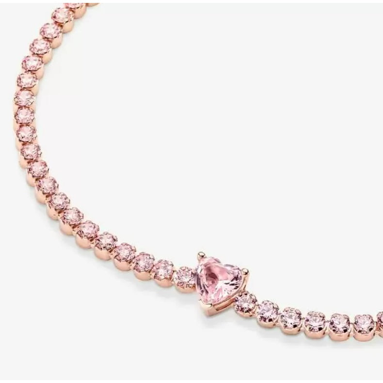 Pan Sparkling Heart Tennis Bracelet 580041C01 590041C01 925 silver women Zirconia pink rose gold