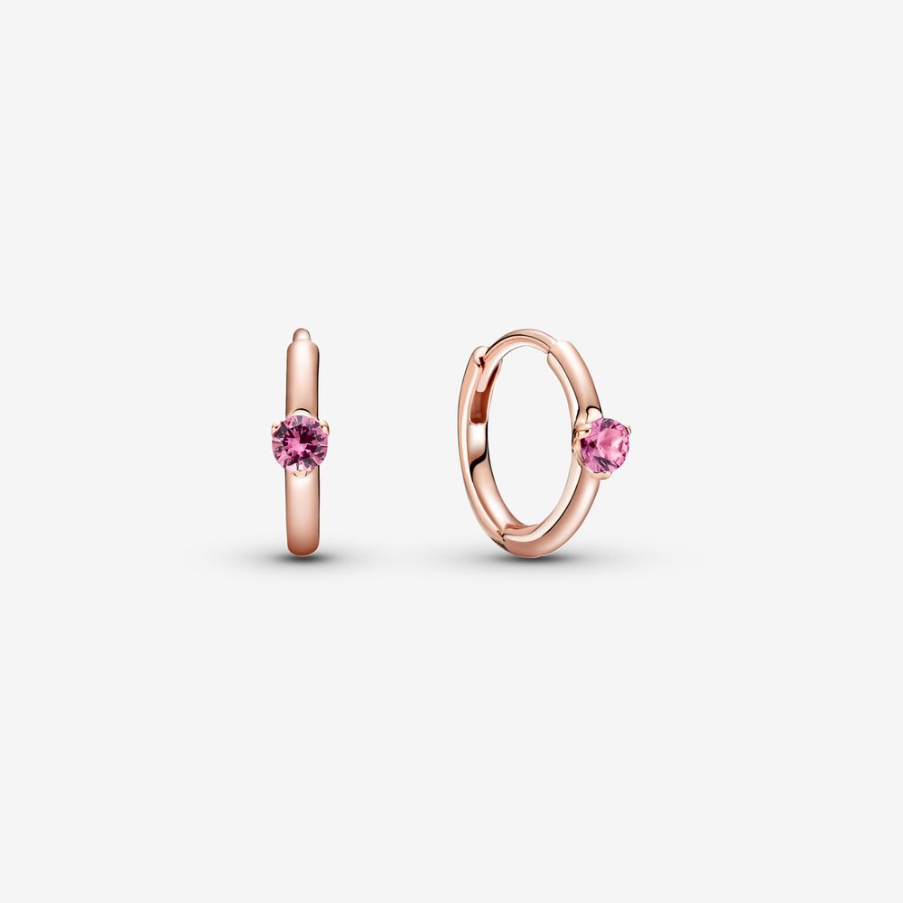 PAN Light Blue Pink Purple Solitaire Huggie Hoop Earrings 289304C01 289304C02 289304C03 Rose gold