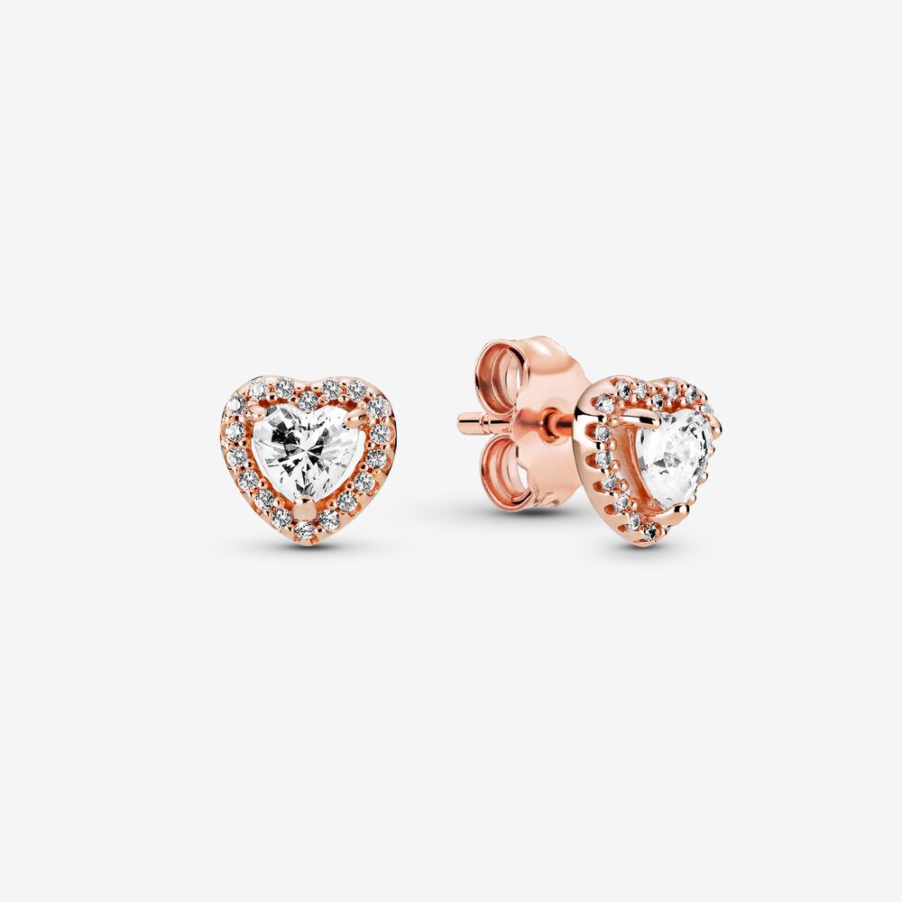 Pan Rose gold Elevated Heart Stud Earrings 925 silver for women diamond with box 288427C01 259137C01