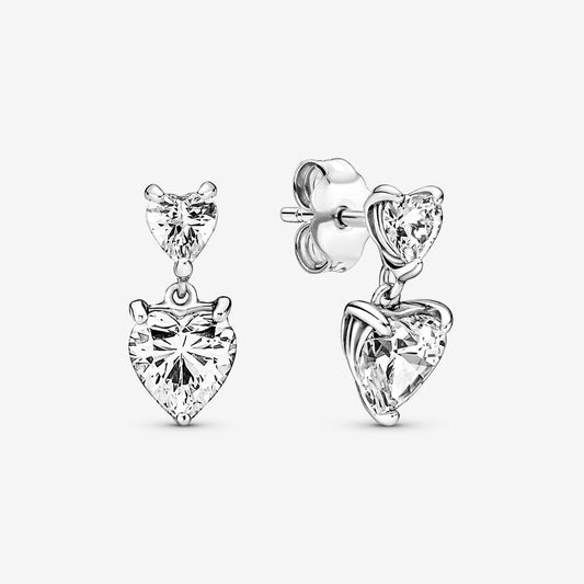 Pan Double Heart Sparkling Stud Earrings 291199C01 925 silver for women Sterling silver simple