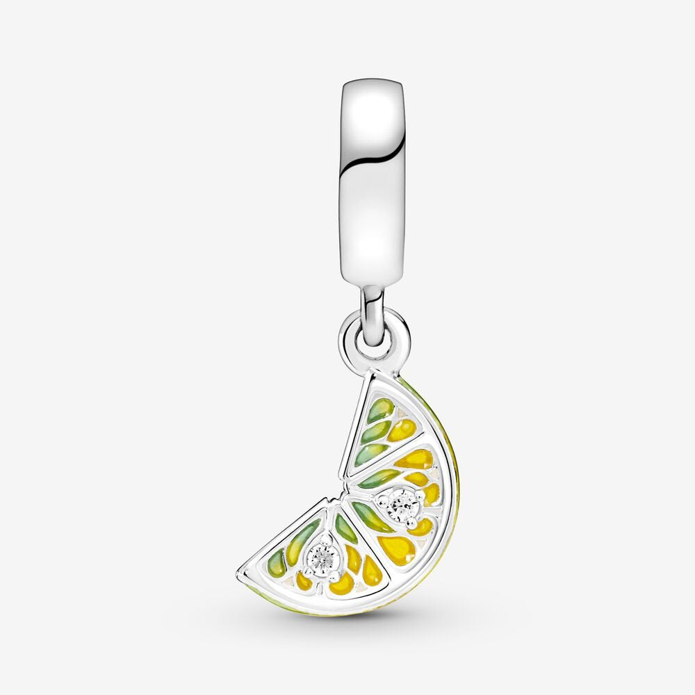 【Moments】Pan Lemon Slice Sparkling Fruit Dangle Charm 791696C01 Yellow fruit Cute cartoon pendant