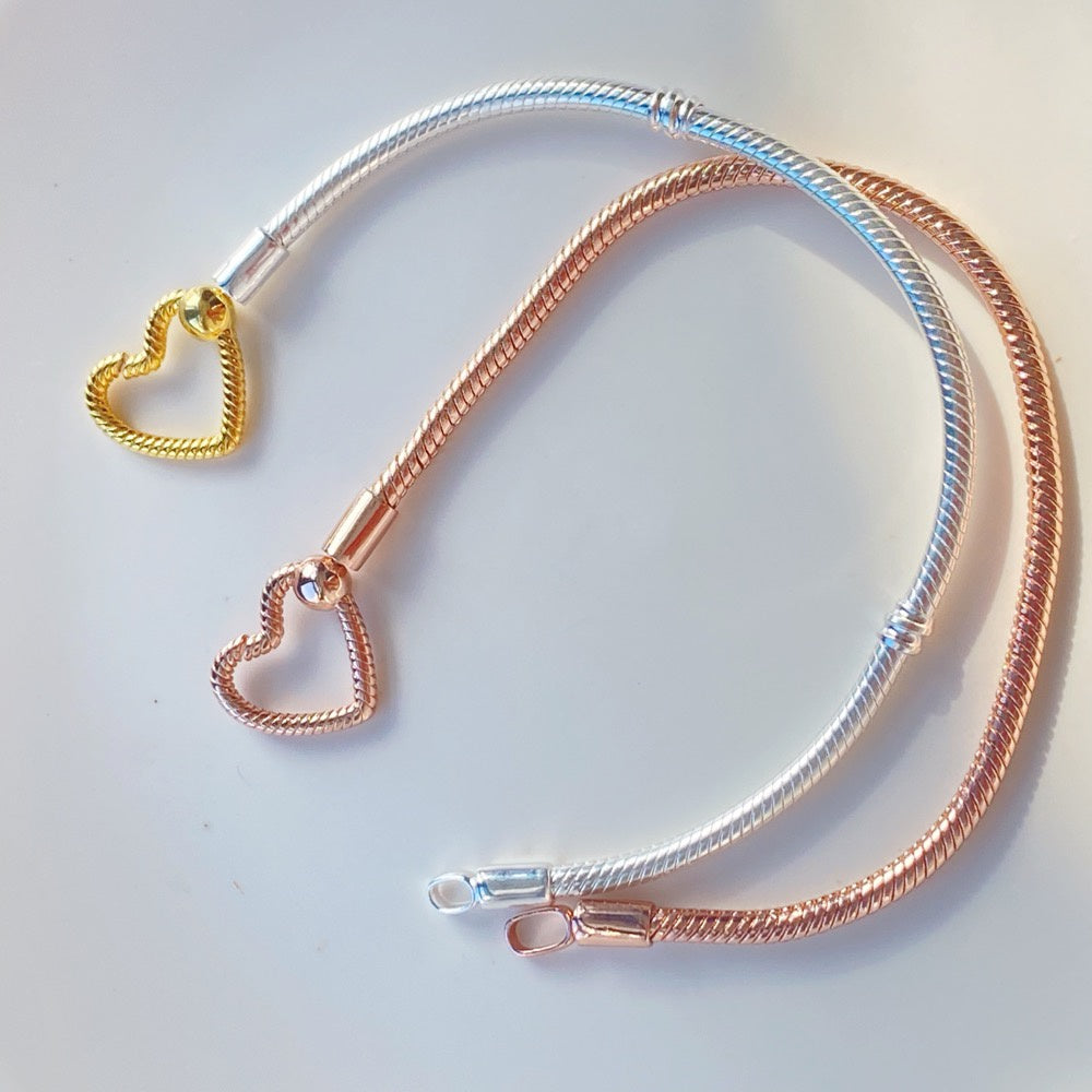 【MOMENTS】PAN Moments Heart Closure Snake Chain Bracelet 925 silver Rose Gold