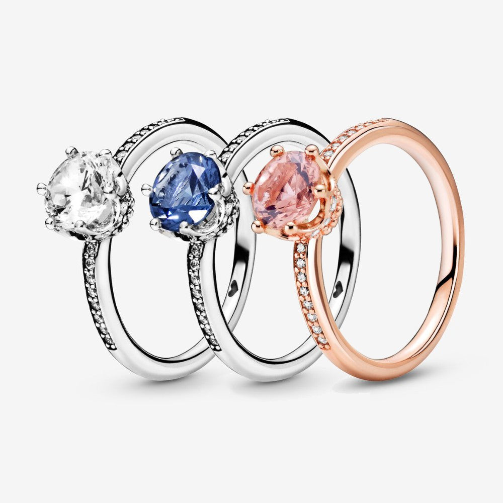 PAN Rose gold Blue Sparkling Crown Ring 925 silver diamond women 198289CZ 198289NSWB 188289C01