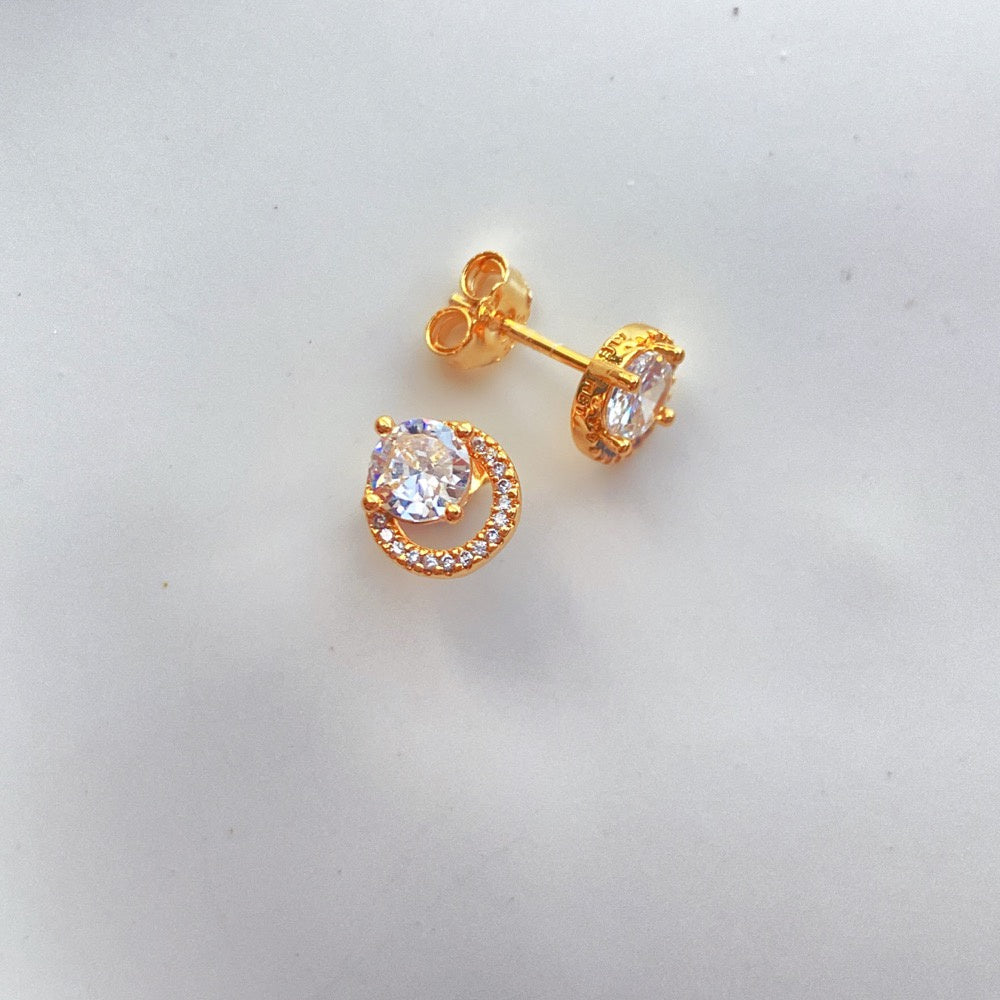 Pan Sparkling Round Halo Stud Earrings 261248C01 Gold for women classic Diamond Earring