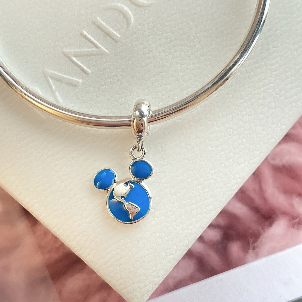 【Moments】Pan Disney Vacation Club Member Mickey Head Dangle charm 925 Silver blue Mickey Earth 791804EN91