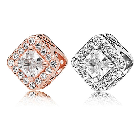 【Moments】PAN  Pinterest Geometric Radiance Square Sparkle Halo Charm 925 silver rose gold 796206CZ