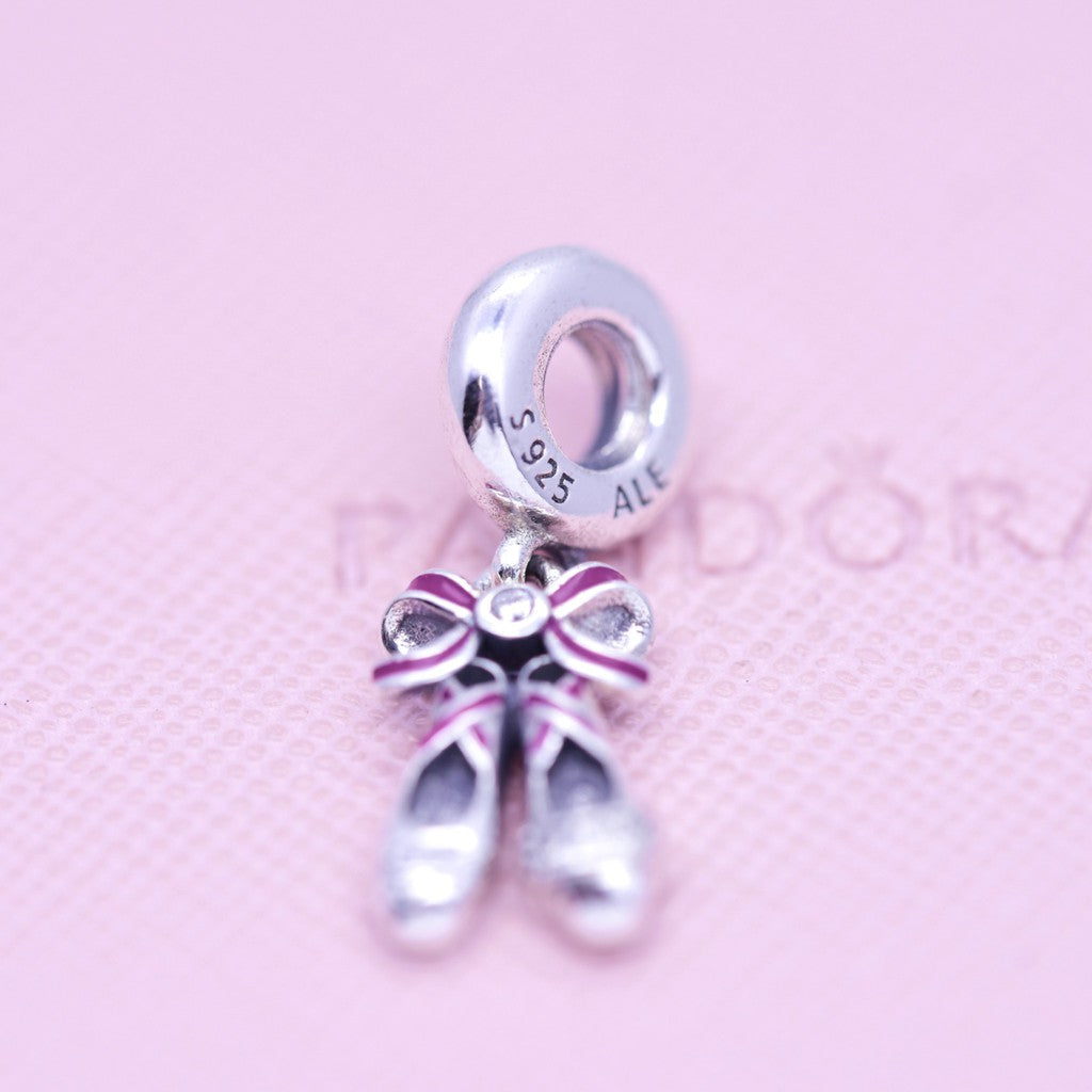 【Moments】Pan Pink Ballerina Shoes Hanging Charm 925 Silver for women pendant 798339CZ