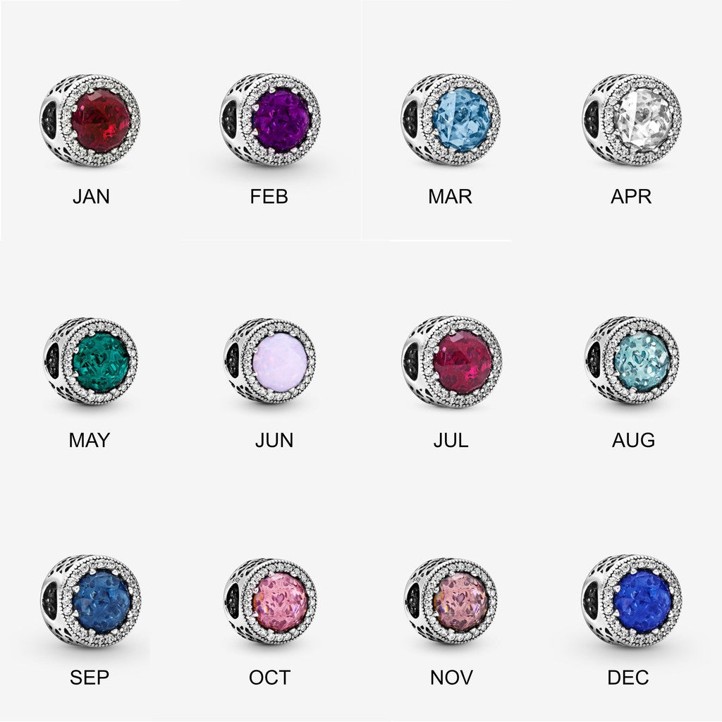 PAN【Moments】Sparkling Clear Charm 925 Silver birthstone Pink red blue Green purple white Bracelet birthday