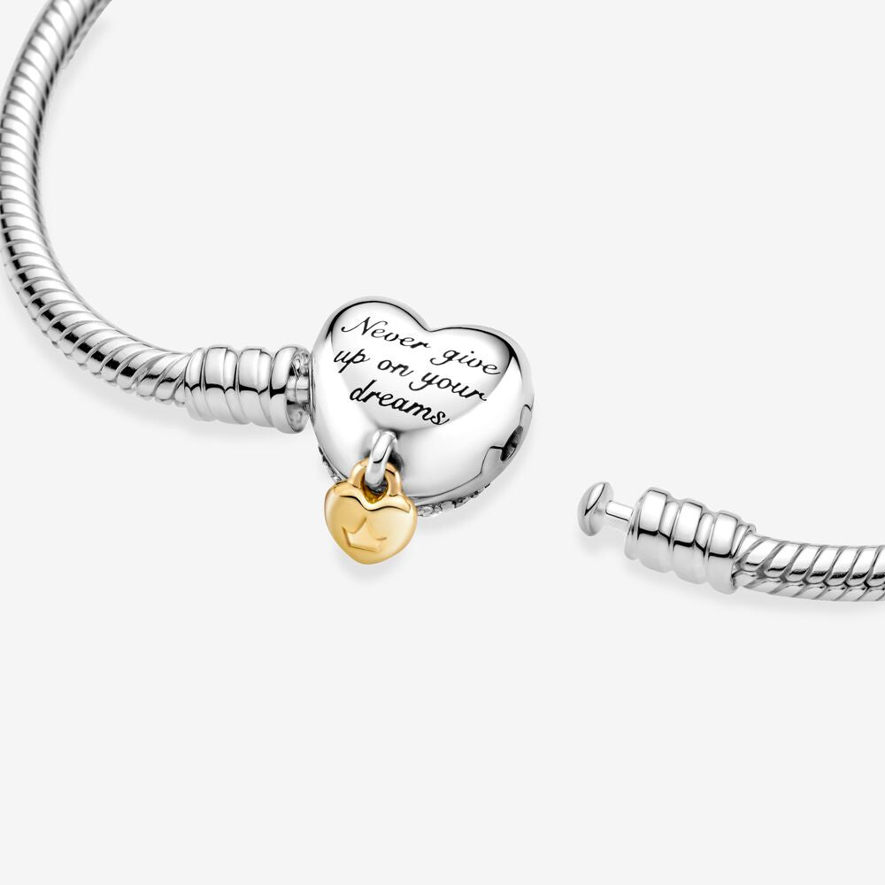 【MOMENTS 】PAN Disn** Heart Clasp Snake Chain Bracelet 925 silver Princess tow-tone 569563C01