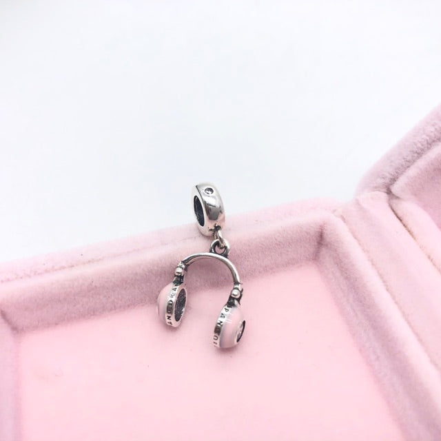 【Moments】Pink Headphones charm 925 silver pendant for pan 797902EN160