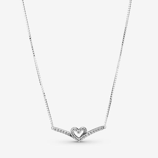 Pan Sparkling Wishbone Heart Collier Necklace 925 silver diamond 399273C01