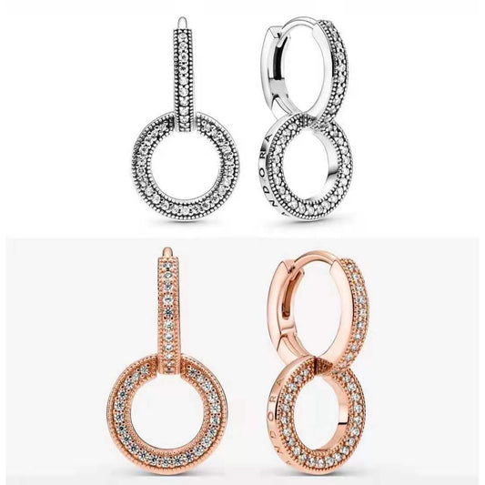 PAN Sparkling Double Hoop Earrings hoop pendant 299052C01 rose gold 289052C01 925 silver diamond