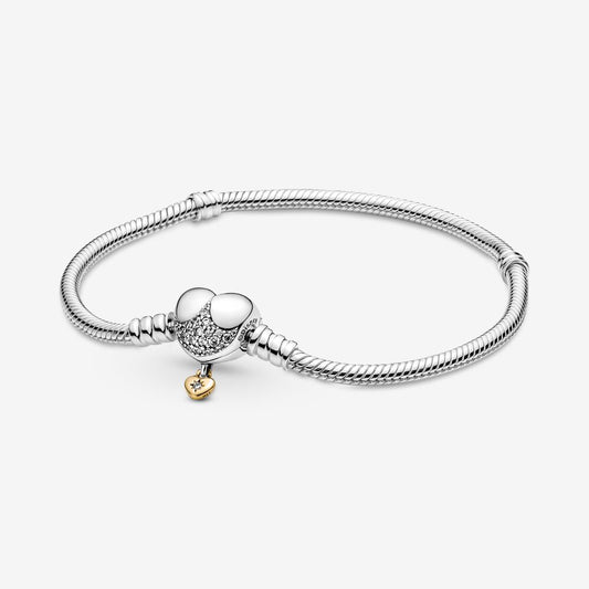 【MOMENTS 】PAN Disn** Heart Clasp Snake Chain Bracelet 925 silver Princess tow-tone 569563C01