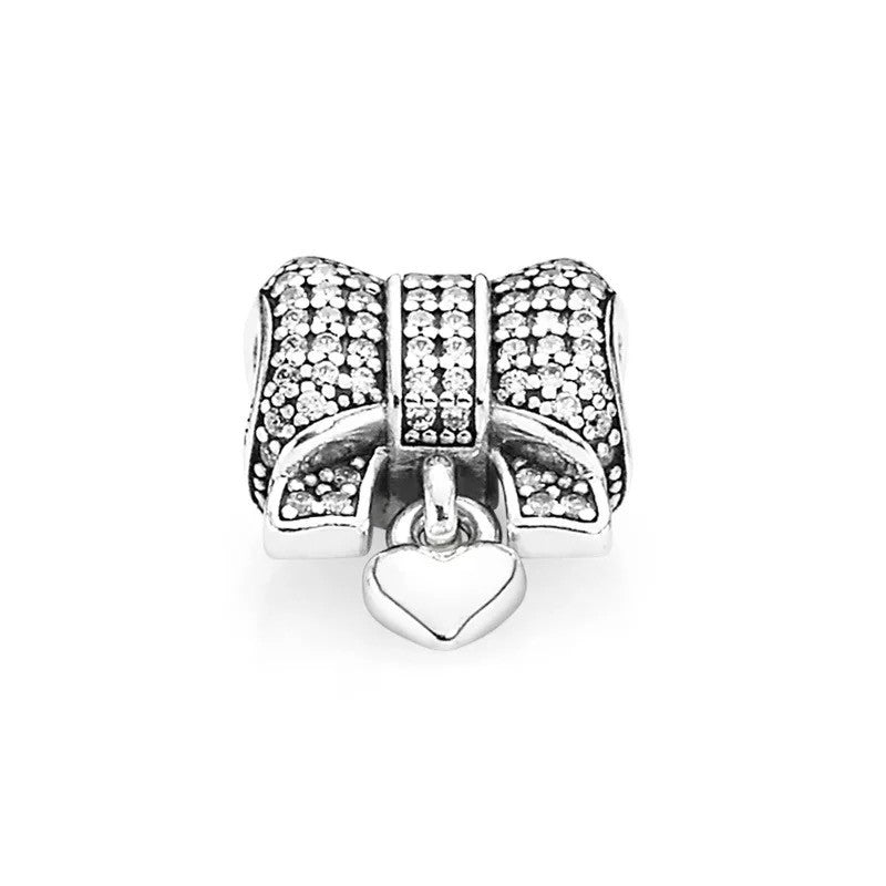 【Moments】Bow Pan charm heart zirconia 925 Silver women 791776CZ