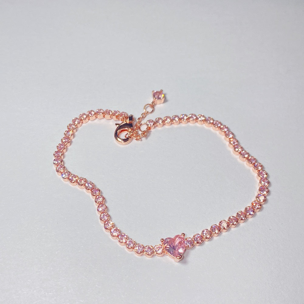 Pan Sparkling Heart Tennis Bracelet 580041C01 590041C01 925 silver women Zirconia pink rose gold