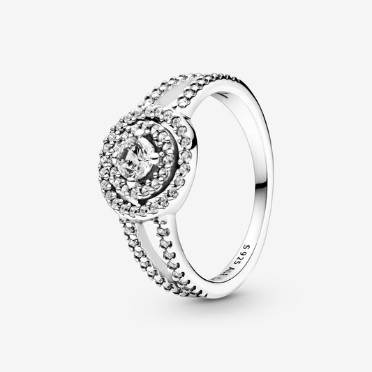 PAN Sparkling Double Halo Ring 199408C01 Simple 925 silver women diamond  round stone