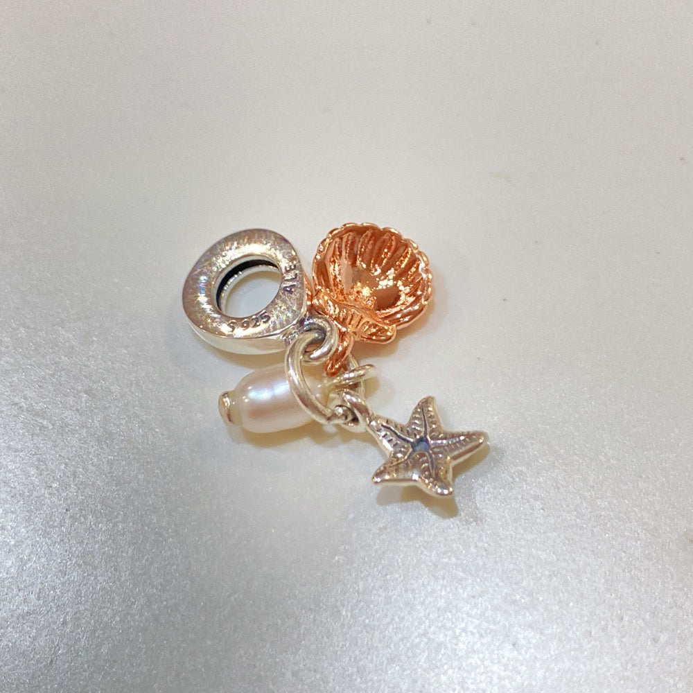 【Moments】Pan Freshwater Cultured Pearl, Starfish & Shell Triple Dangle Charm 781690C01 ocean pendant