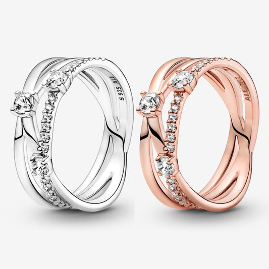 PAN Rose gold Sparkling Triple Band Ring rose  gold 925 silver diamond women 189400C01 199400C01
