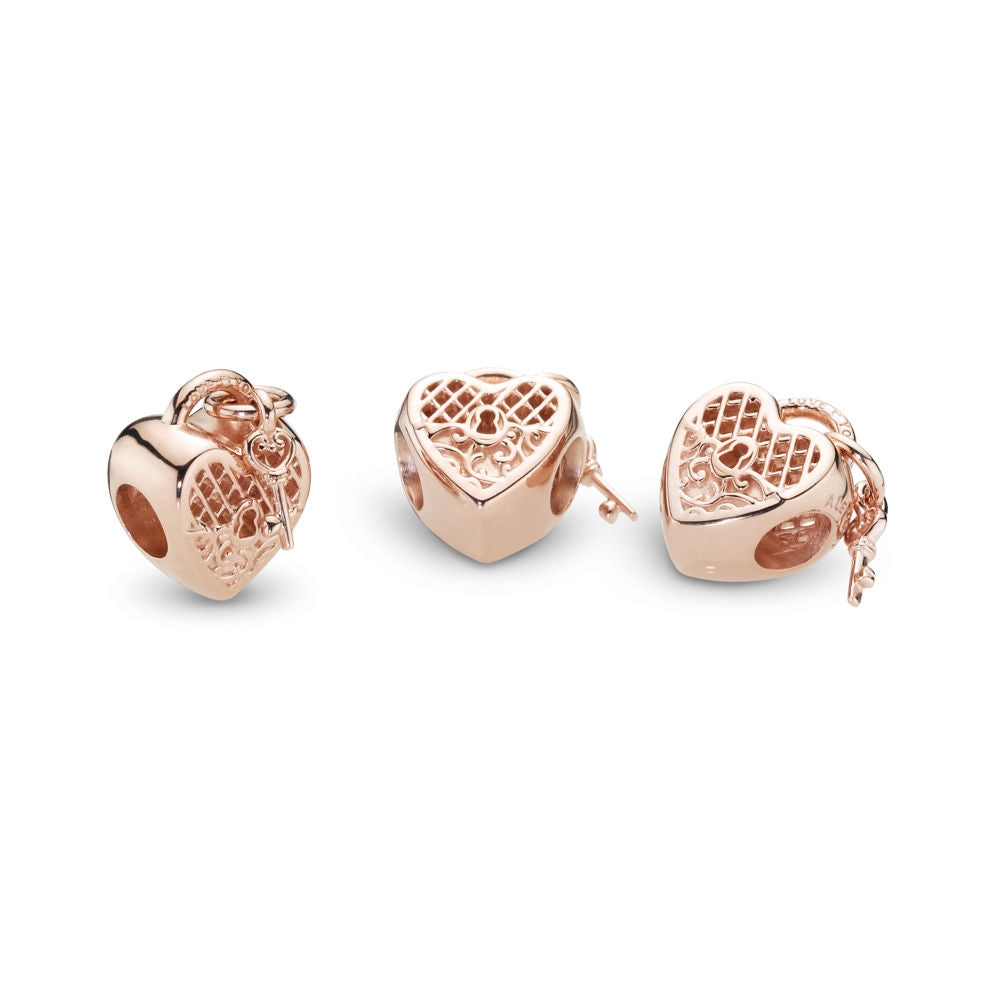 【Moments】Pan LOVE YOU LOCK CHARM 925 Silver Rose Gold Heart shaped for women 787655 797655