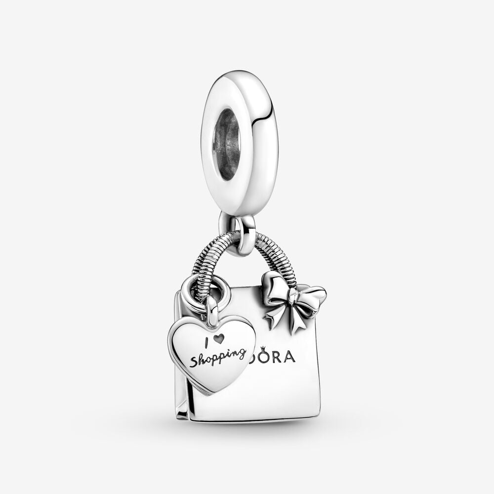 【Moments】PAN Pandora Shopping Bag Dangle Charm 925 Silver Bowknot bag pendant 799536C00