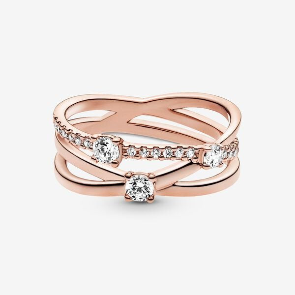 PAN Rose gold Sparkling Triple Band Ring rose  gold 925 silver diamond women 189400C01 199400C01