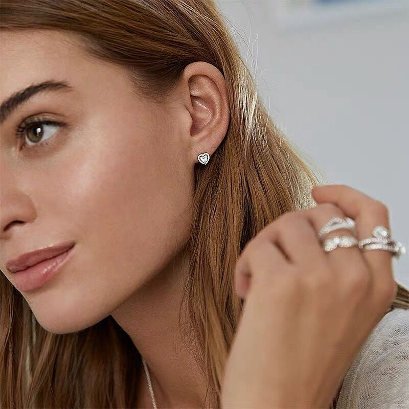 Pan Rose gold Elevated Heart Stud Earrings 925 silver for women 288427C01 259137C01 268427C02
