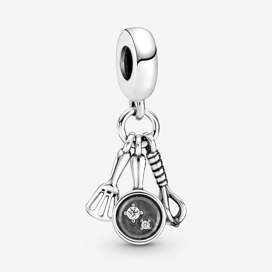 【Moments】Spatula Frying Pan & Whisk Dangle Charm 925 silver Pendant Kitchen cook 799531C01