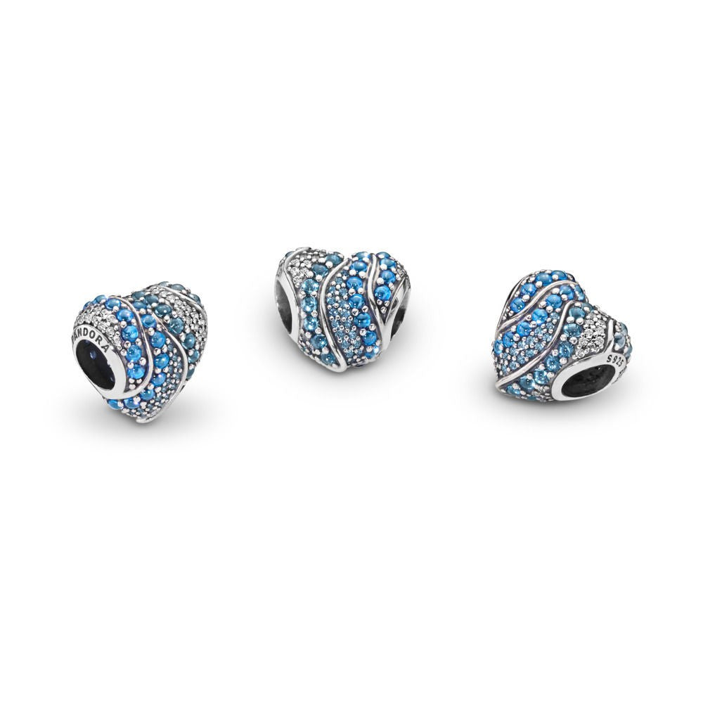 【MOMENTS】Aqua Heart Charm Aqua & London Blue Crystals & Clear 925 Silver for women sea 797015NABMX