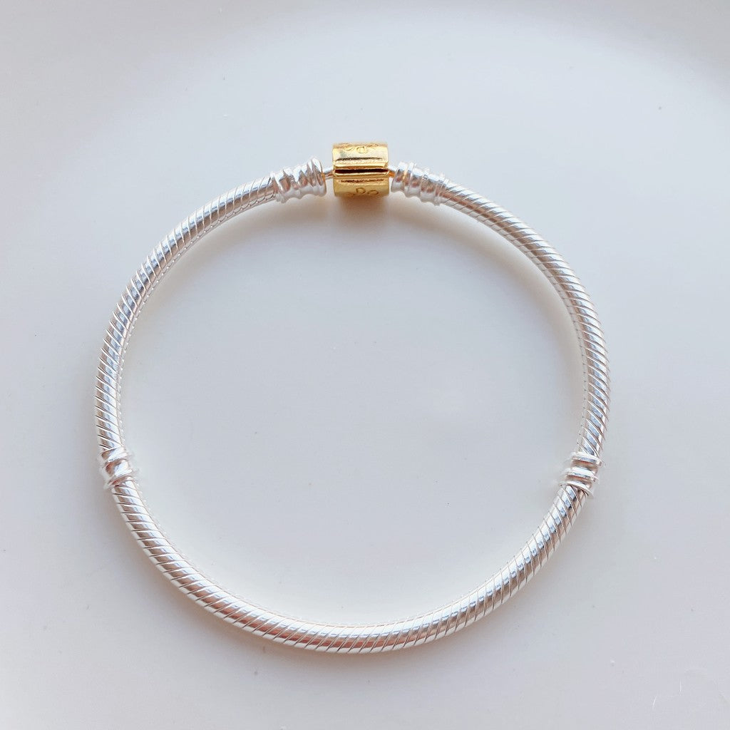 【MOMENTS】 PAN Moments Two-tone Barrel Clasp Snake Chain Bracelet 925 silver rose gold 599347C00 588781C00 598816C00